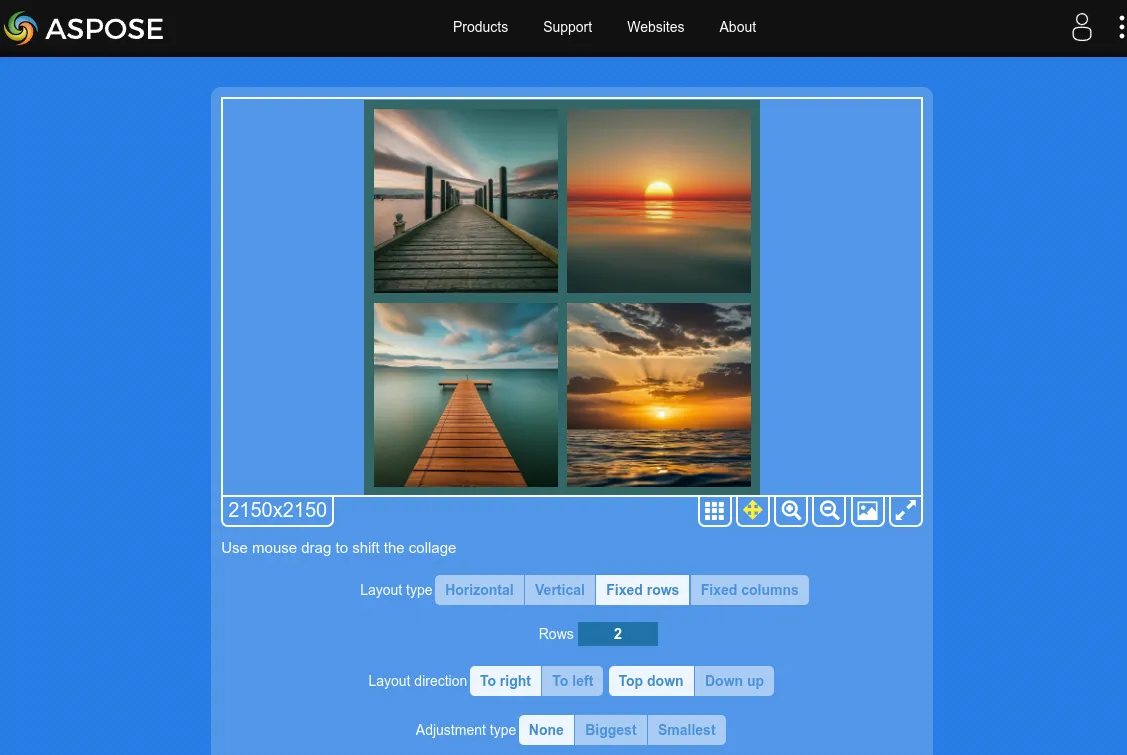 Interface pour la création de collages photo dans Aspose