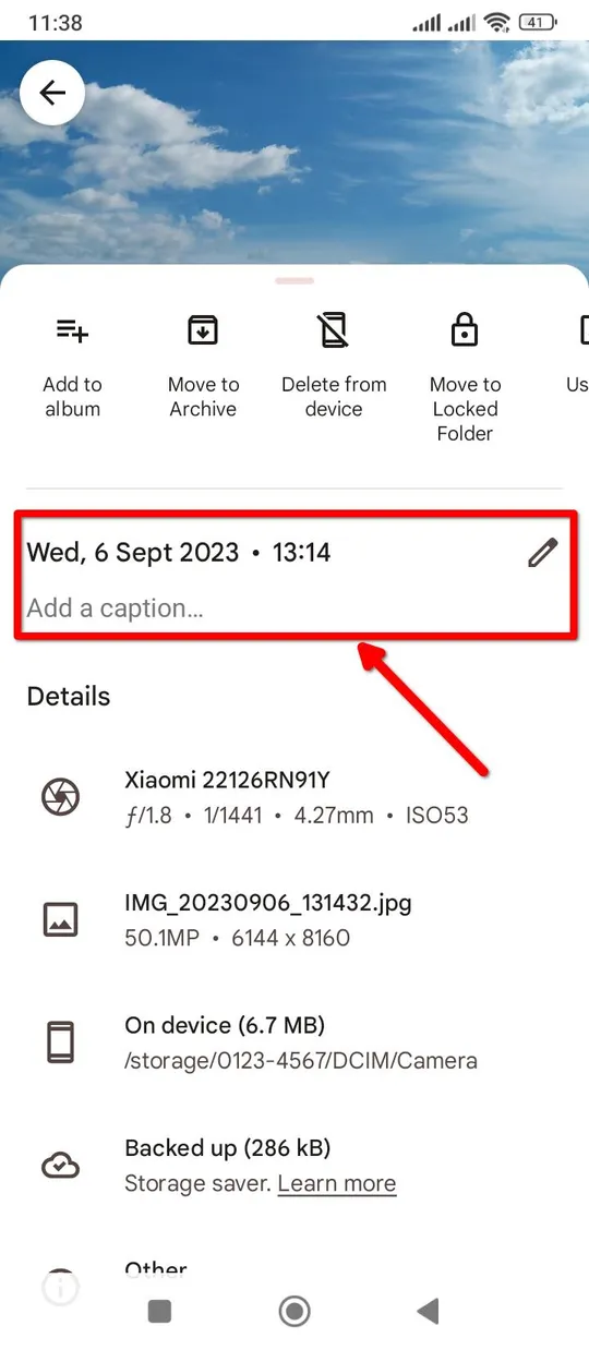 Editing a photo caption (title) on Android