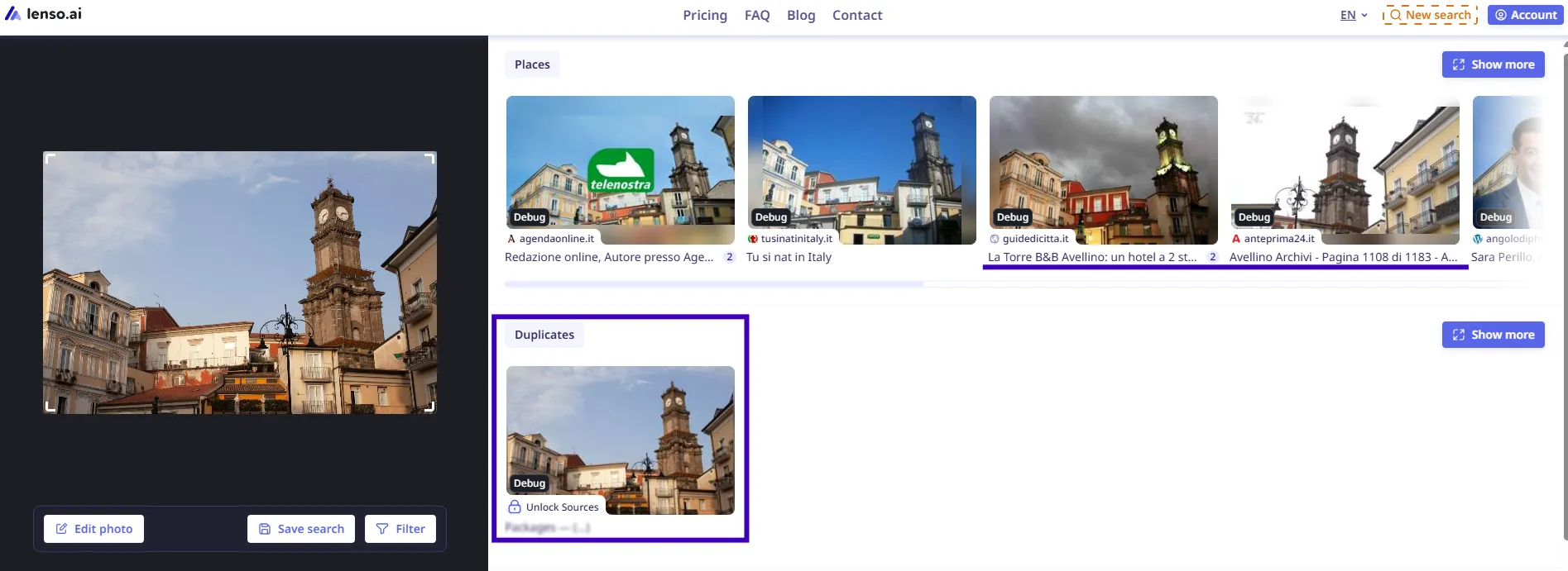 Recherche d’images inversées avec Lenso.ai pour identifier un lieu célèbre en Italie