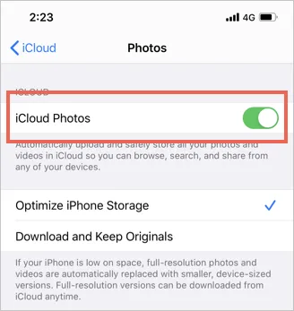 Aktivieren Sie die iCloud-Fotosynchronisierung in den iPhone-Einstellungen.