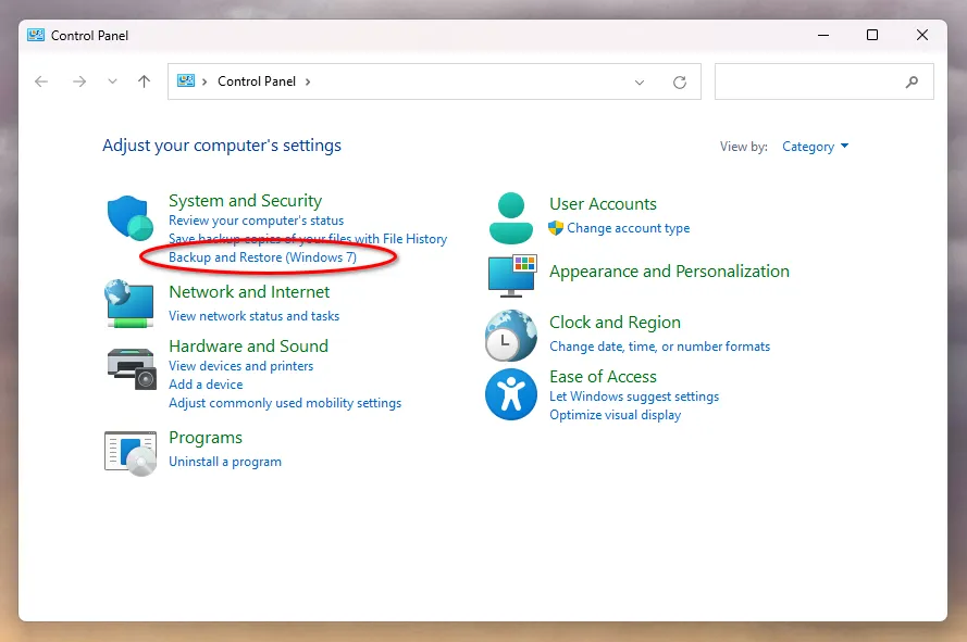 Exécution d'un programme de sauvegarde sous Windows 11