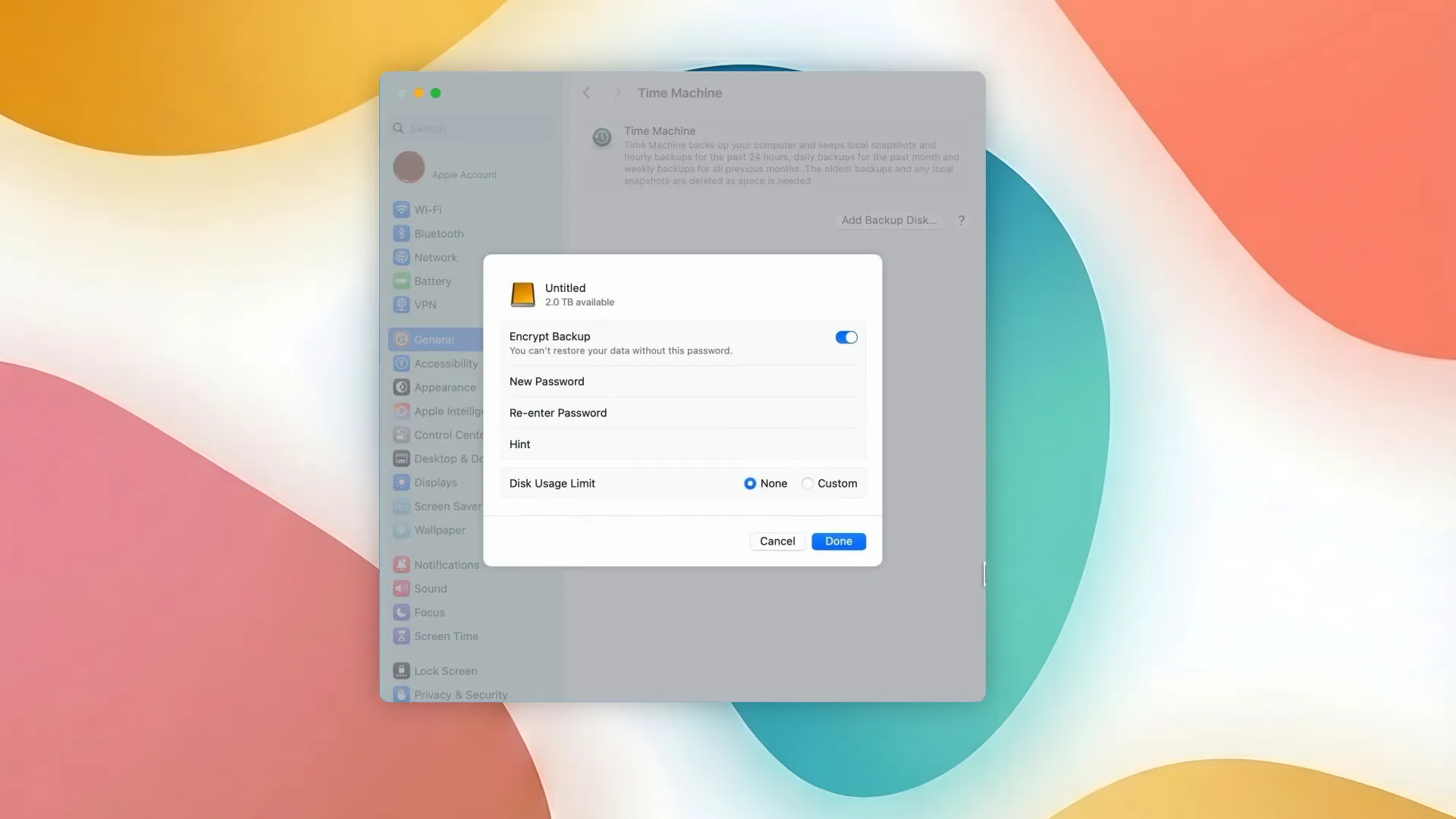 Создание резервной копии в Time Machine