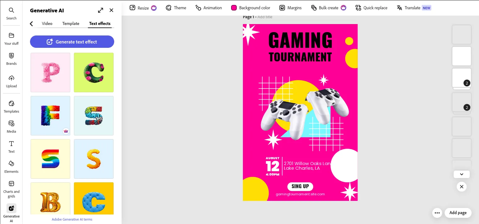 Adobe Express Interface