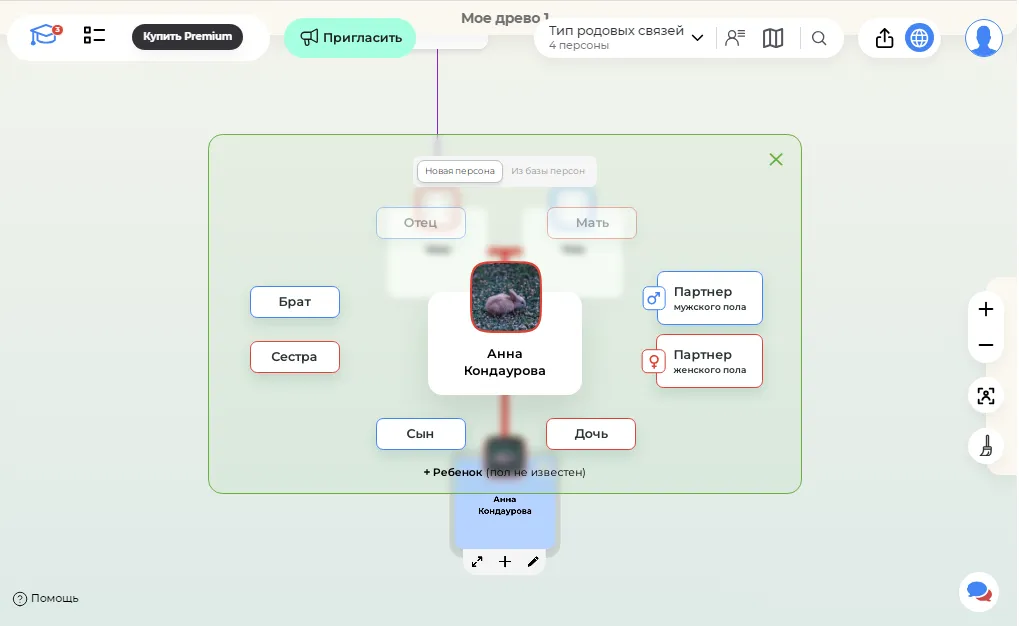 Интерфейс сервиса famiry