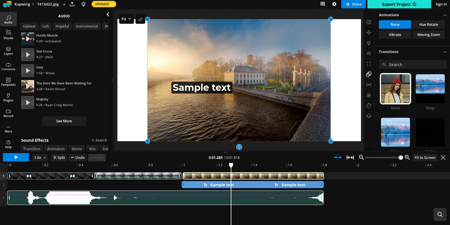Интерфейс и функциональные возможности Kapwing Slideshow Maker