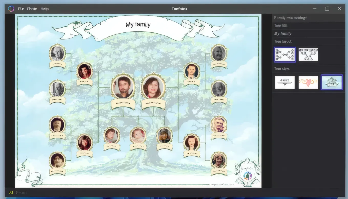 An example of a family tree visualization in Tonfotos