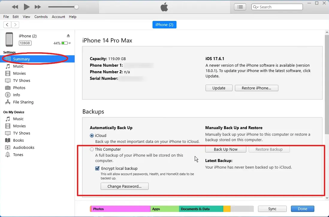Manage Local iPhone Backups in iTunes