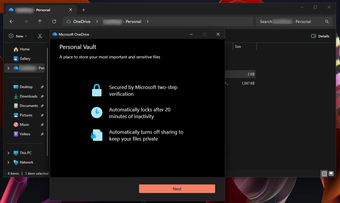 Setting up OneDrive Personal Vault in Windows 11