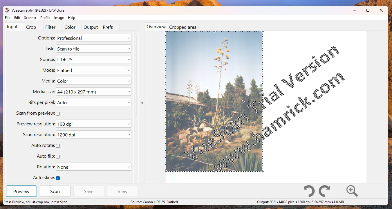 Интерфейс программы для работы со сканерами VueScan