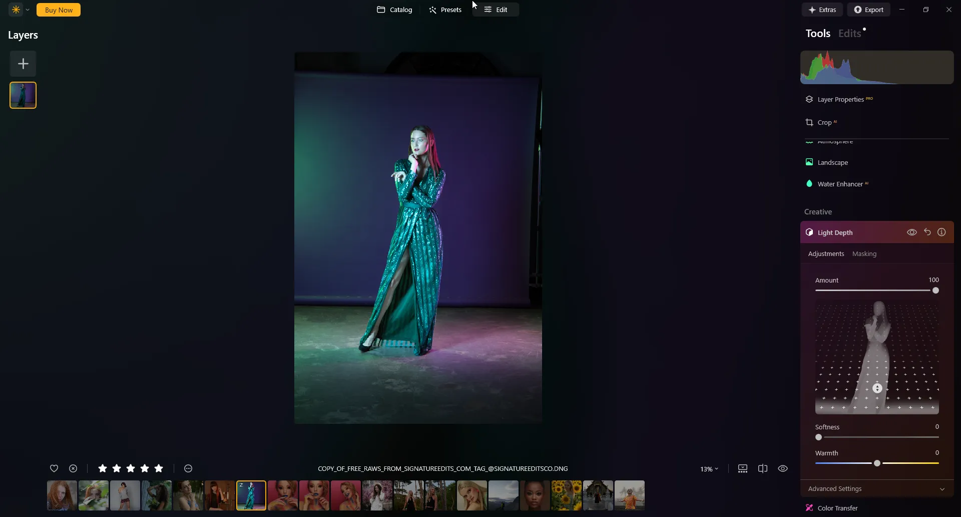 Editing light depth in Luminar