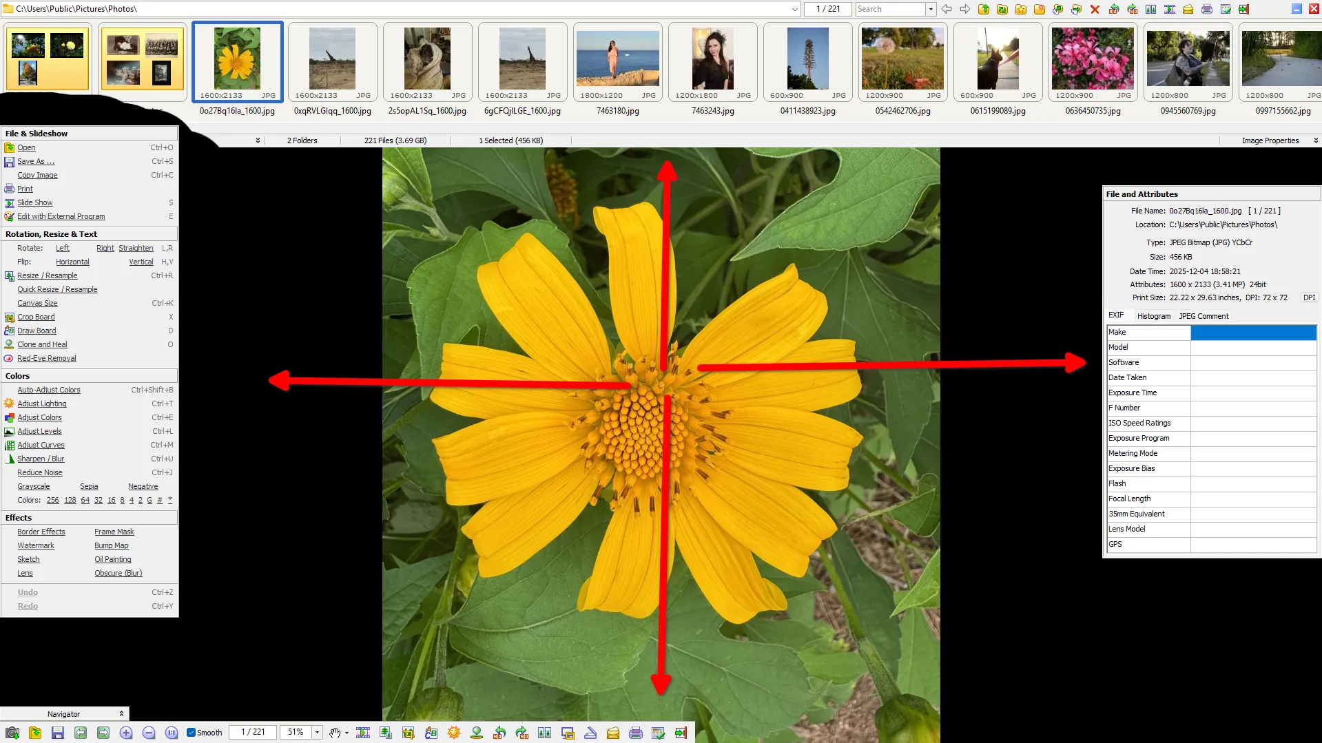 Panneaux fonctionnels de FastStone