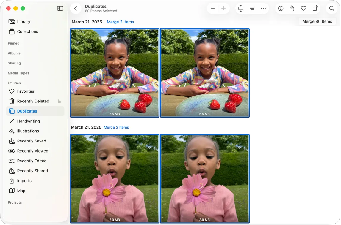 Пример обнаружения дубликатов в Apple Photos