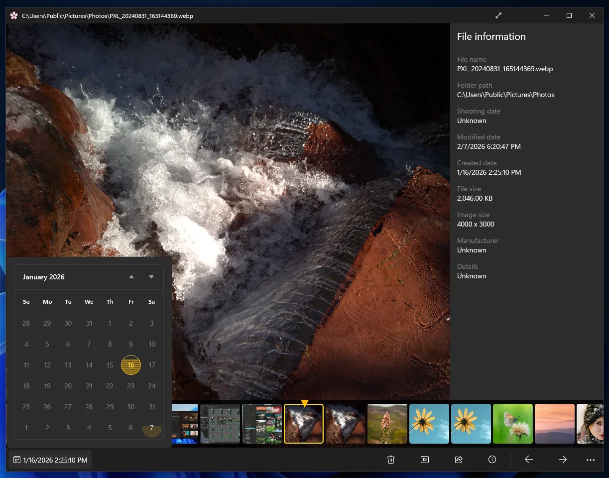 Sakura Photo Viewer-Benutzeroberfläche und Navigationsbeispiel