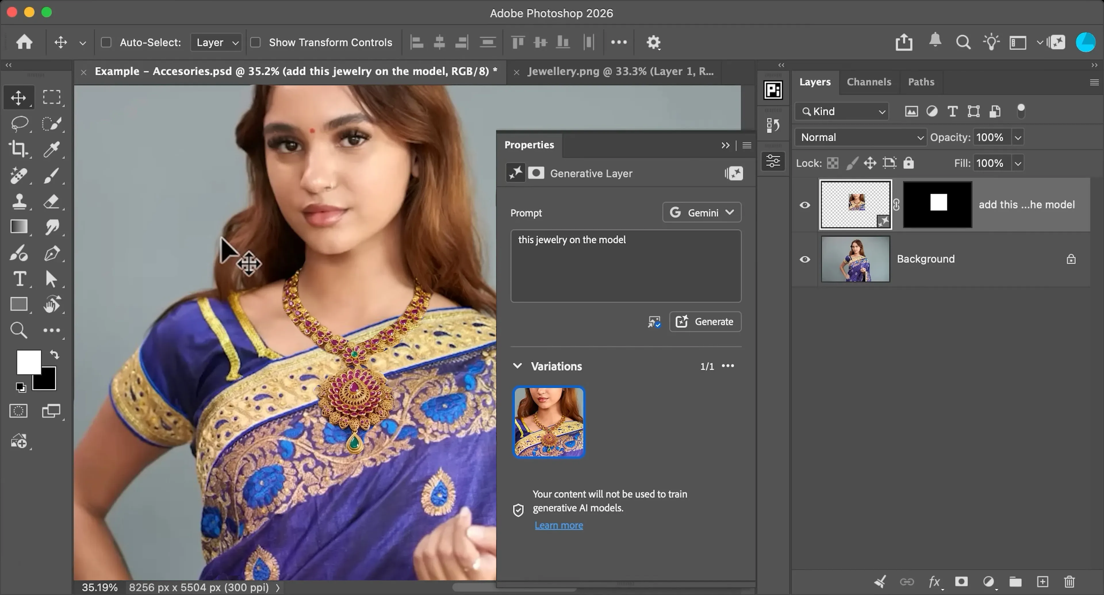 The result of trying on an accessory using Photoshop AI