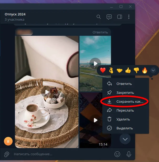 Скачать видео из Telegram чата