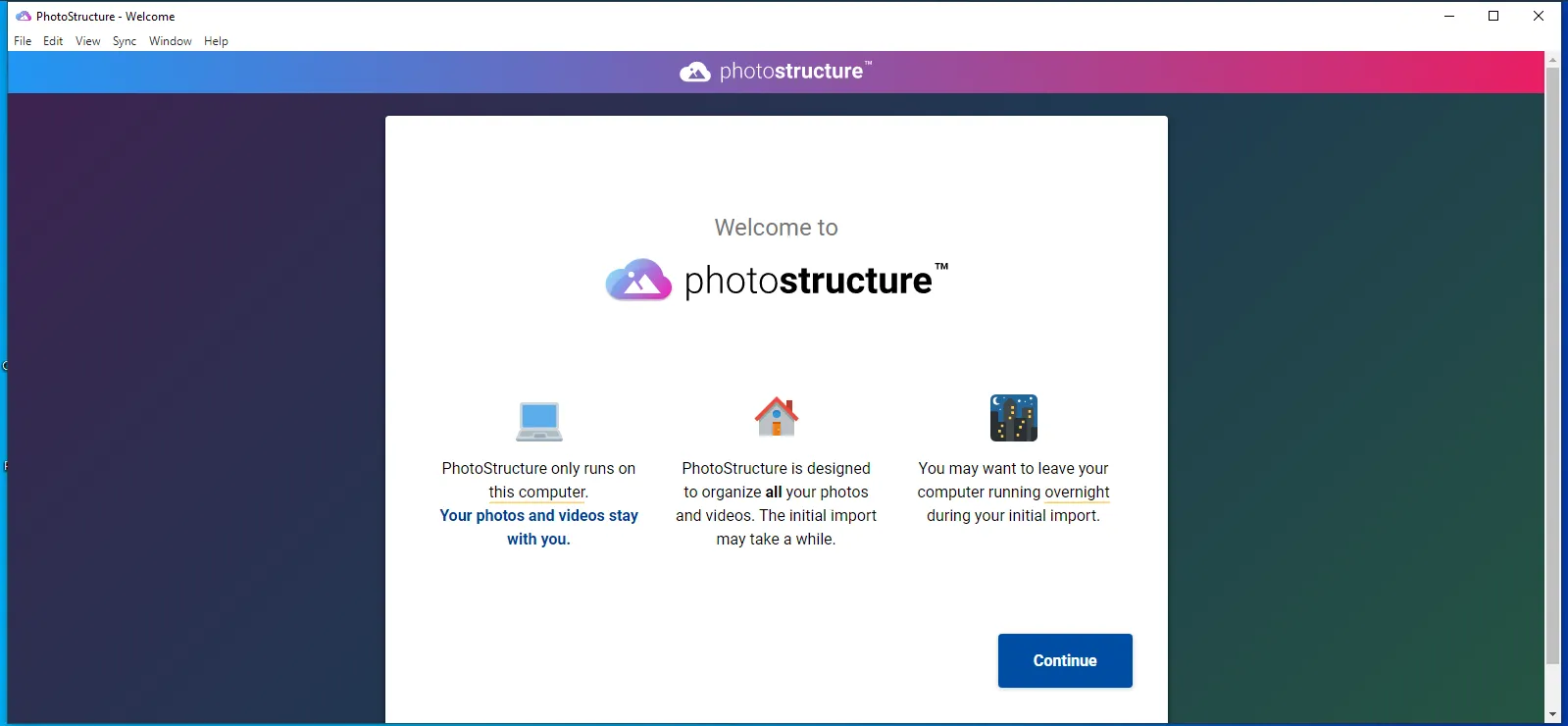 PhotoStructure – Installationsfenster