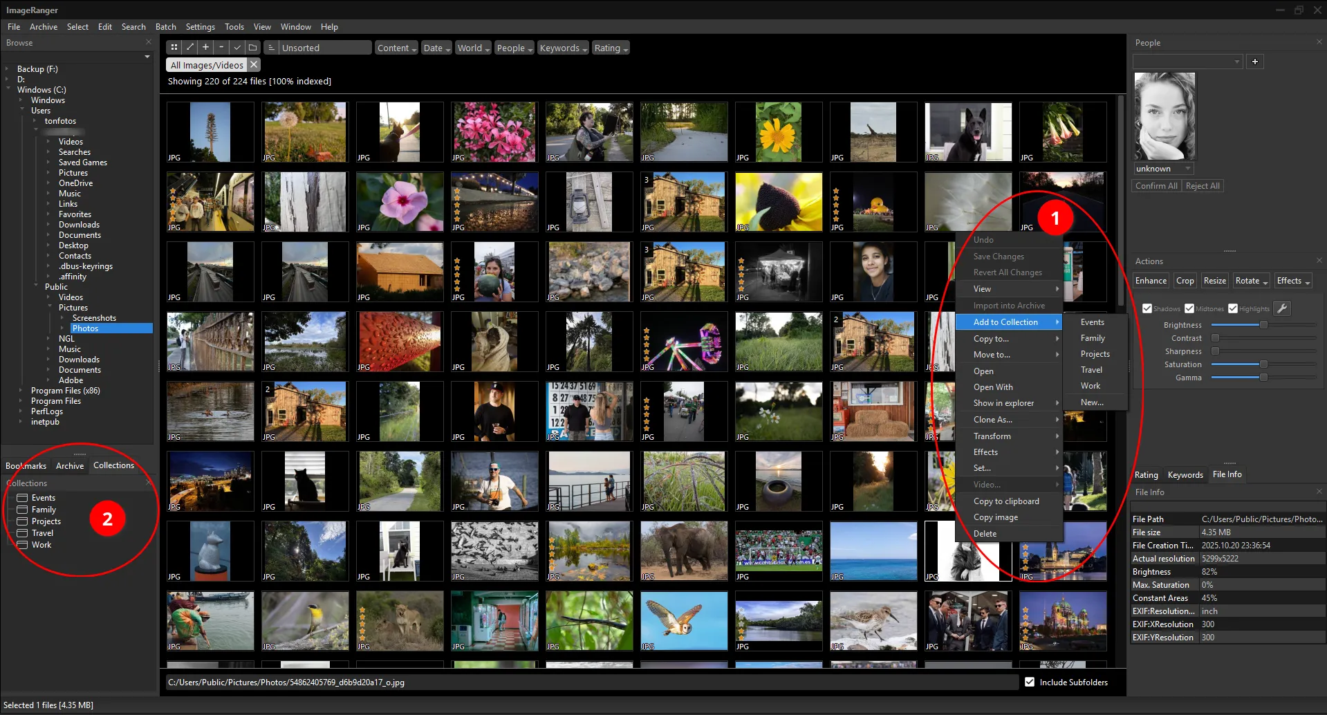 Ajouter une photo à un album sur le thème d'ImageRanger