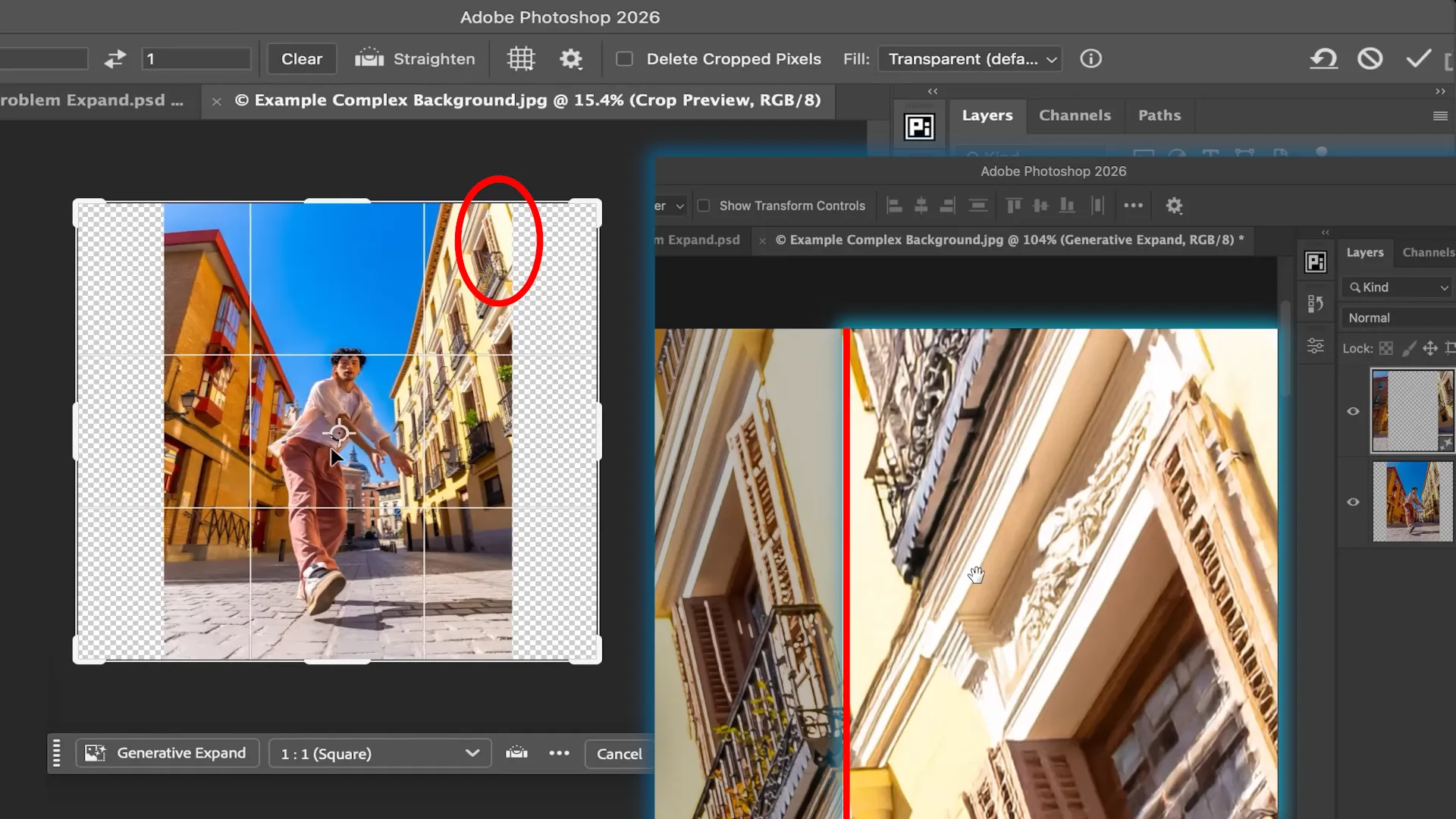 An example of generating fragments of photos with complex building architecture using Photoshop AI