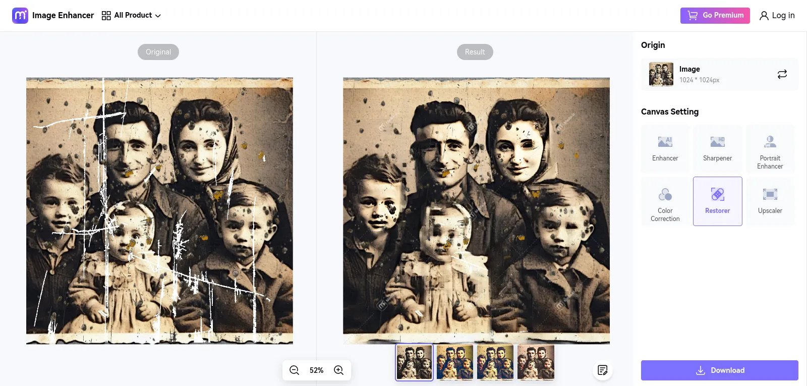 Интерфейс сервиса по реставрации старых фотографий Media.io Image Enhancer