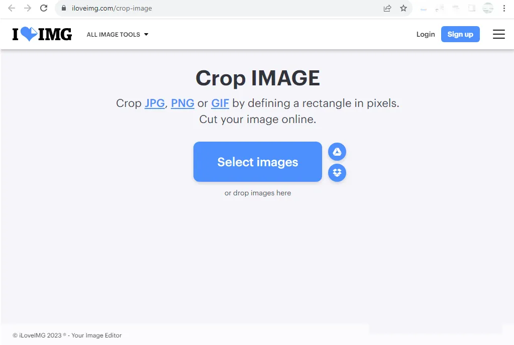 Начальный экран сервиса по обрезке изображений iLoveIMG.com