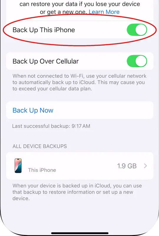 Setting up photo backups on iPhone
