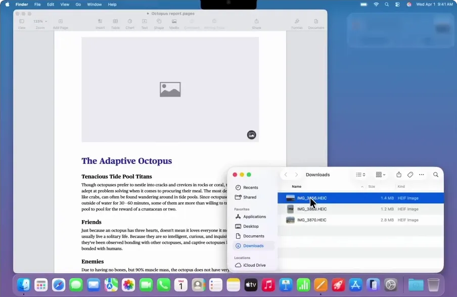 Расположение фотографий при переносе с помощью AirDrop