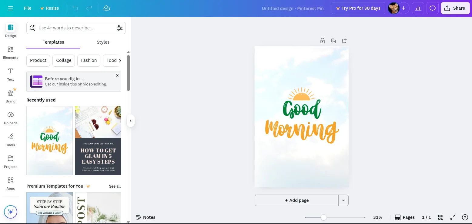Example of a ready-made template in Canva