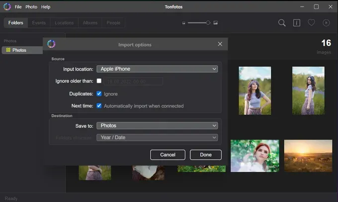 Setting up photo import in Tonfotos