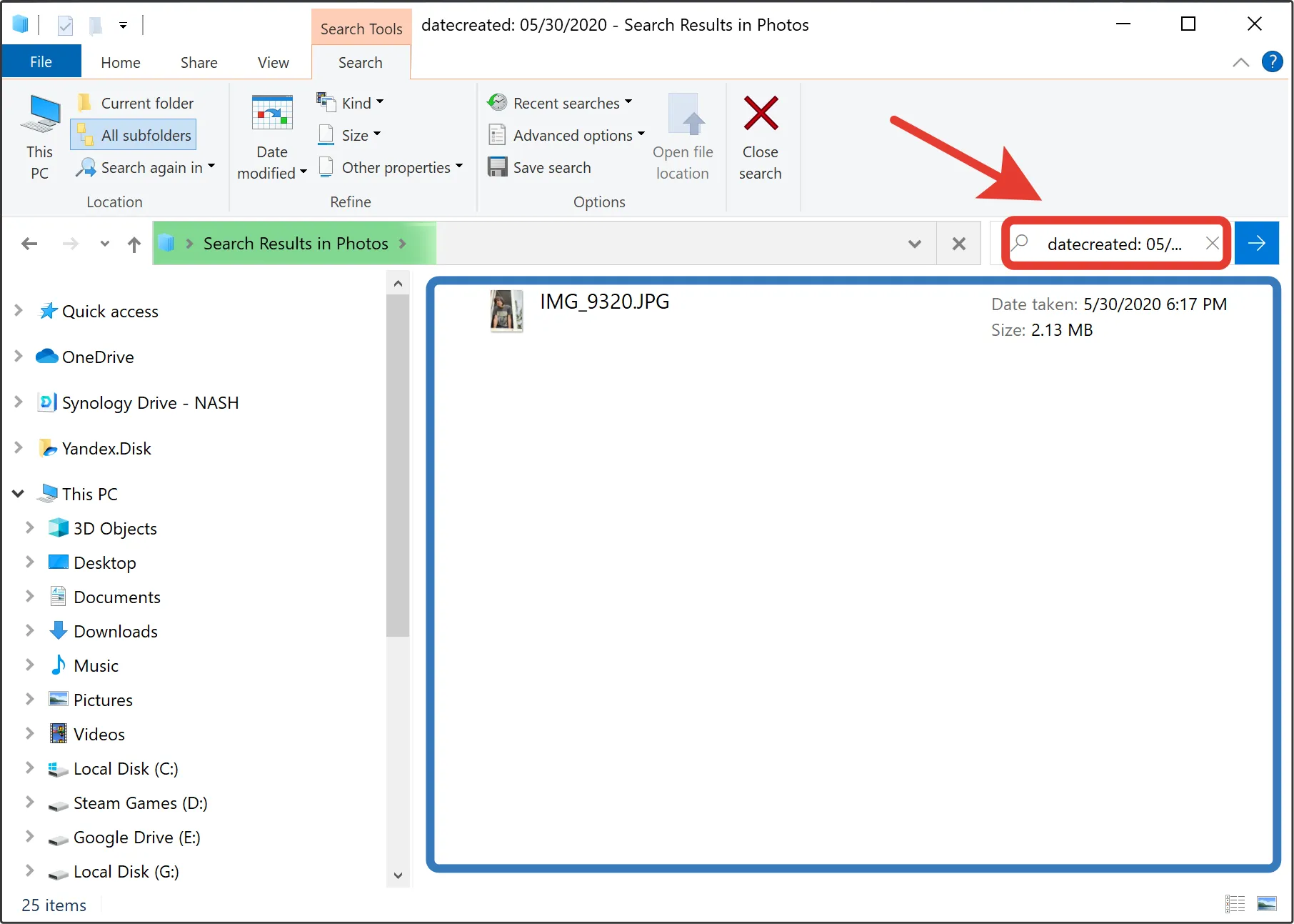 Search results by photo date