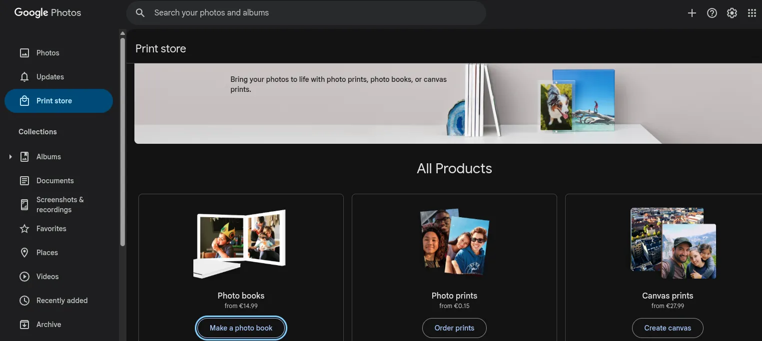 Google Photos Printing Service