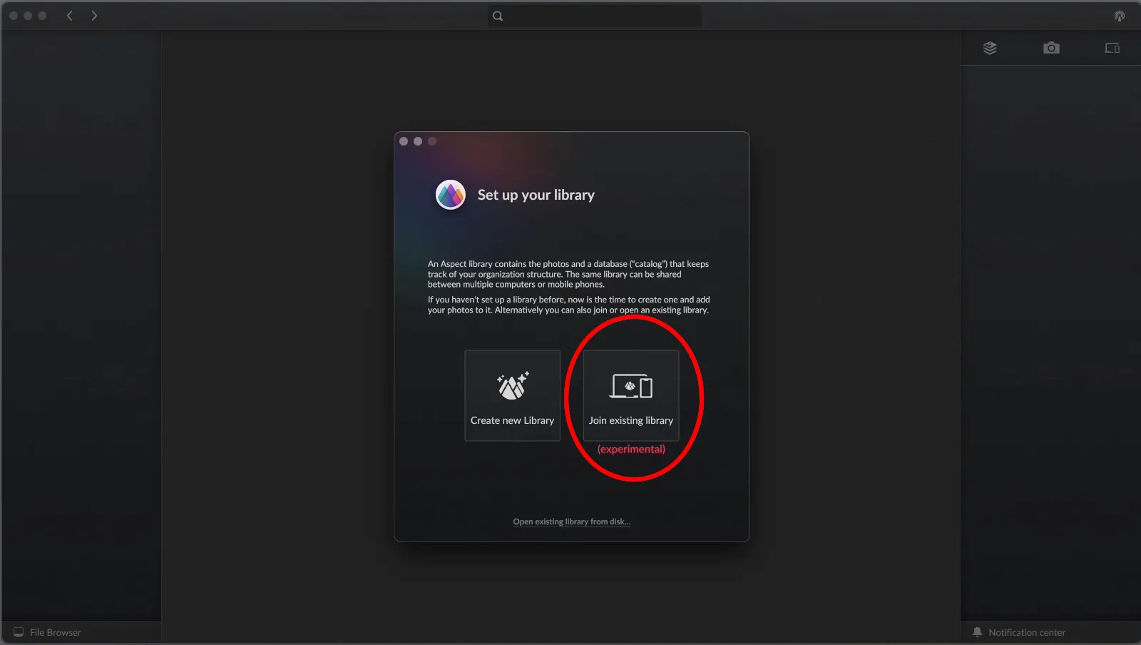 Auswählen eines Bibliothekserstellungsmodus in Aspect