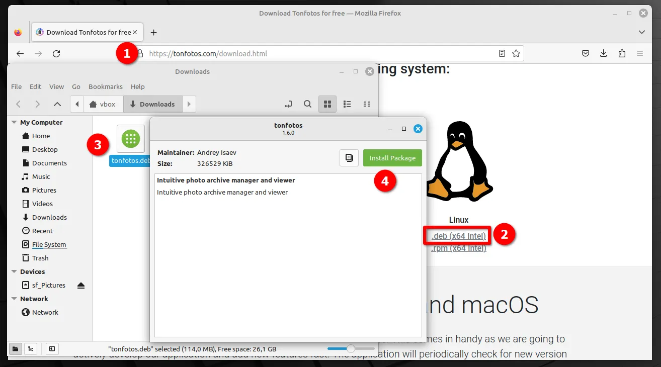 Installation process of Tonfotos application on Linux