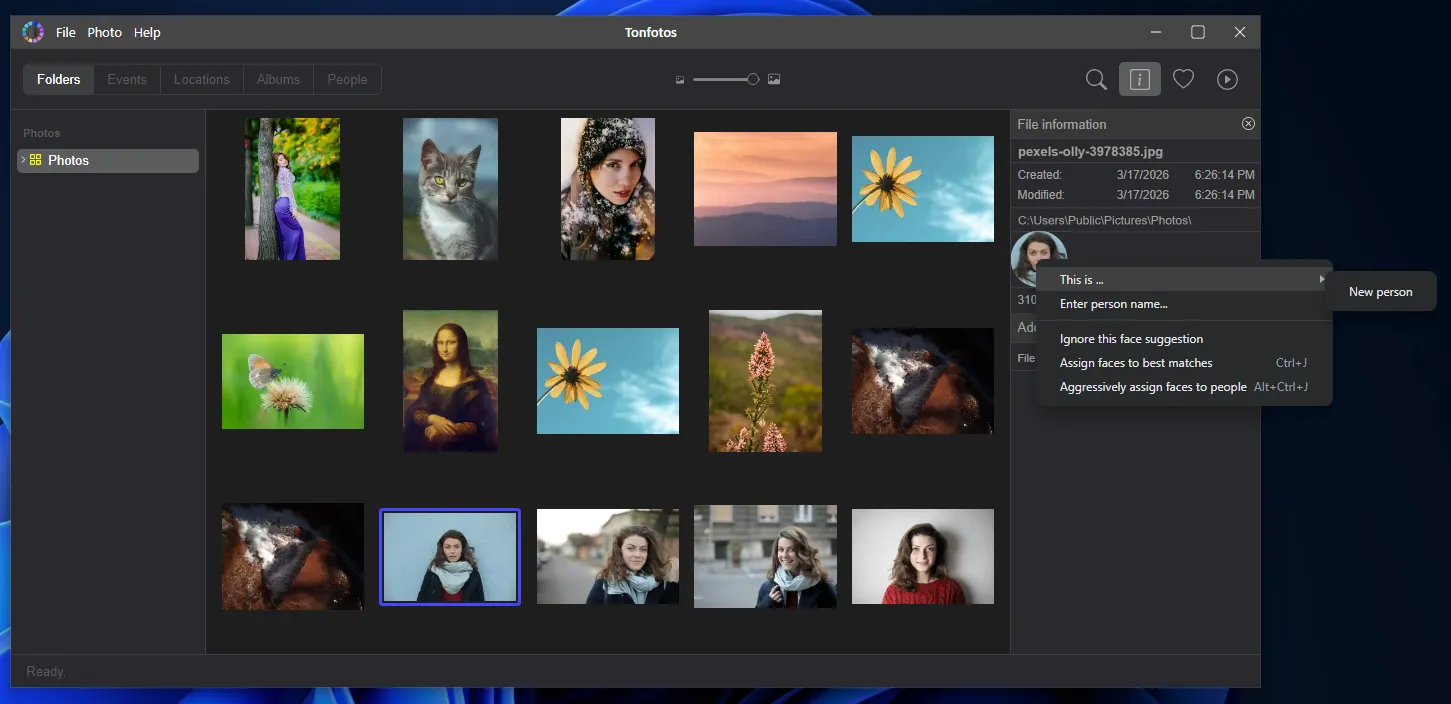 Menü zum Hinzufügen des Namens einer Person zu einem Foto in Tonfotos