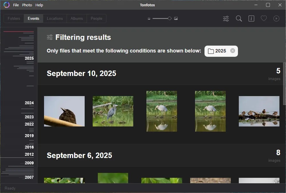 Example of filtering photos by folder in Tonfotos