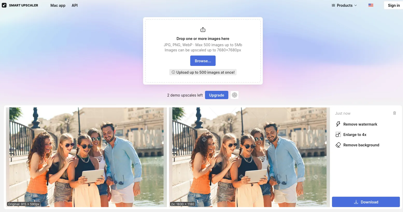Интерфейс сервиса для улучшения качества фотографий Icons8
