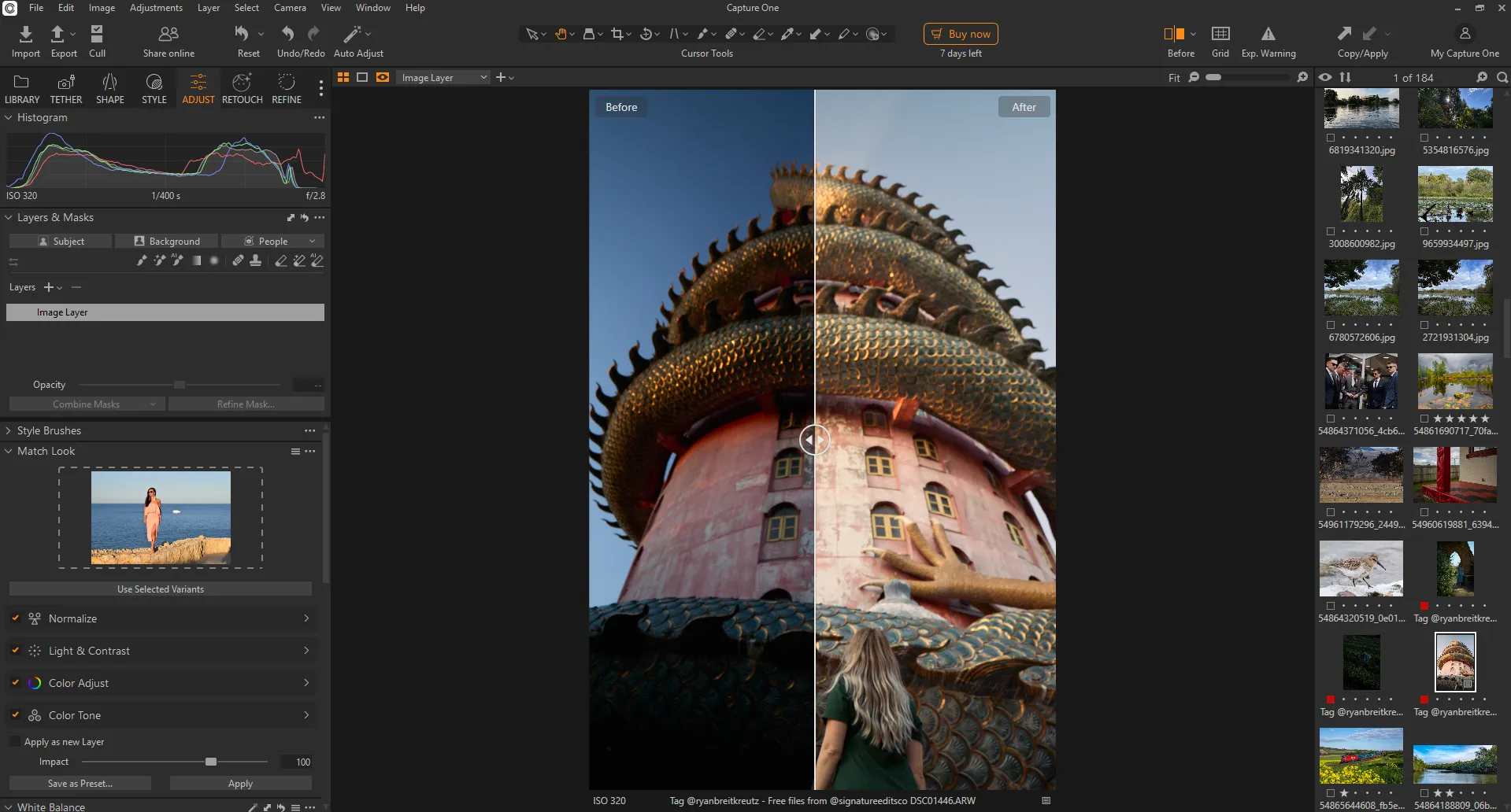 The Match Look interface and demo in Capture One Pro 2025
