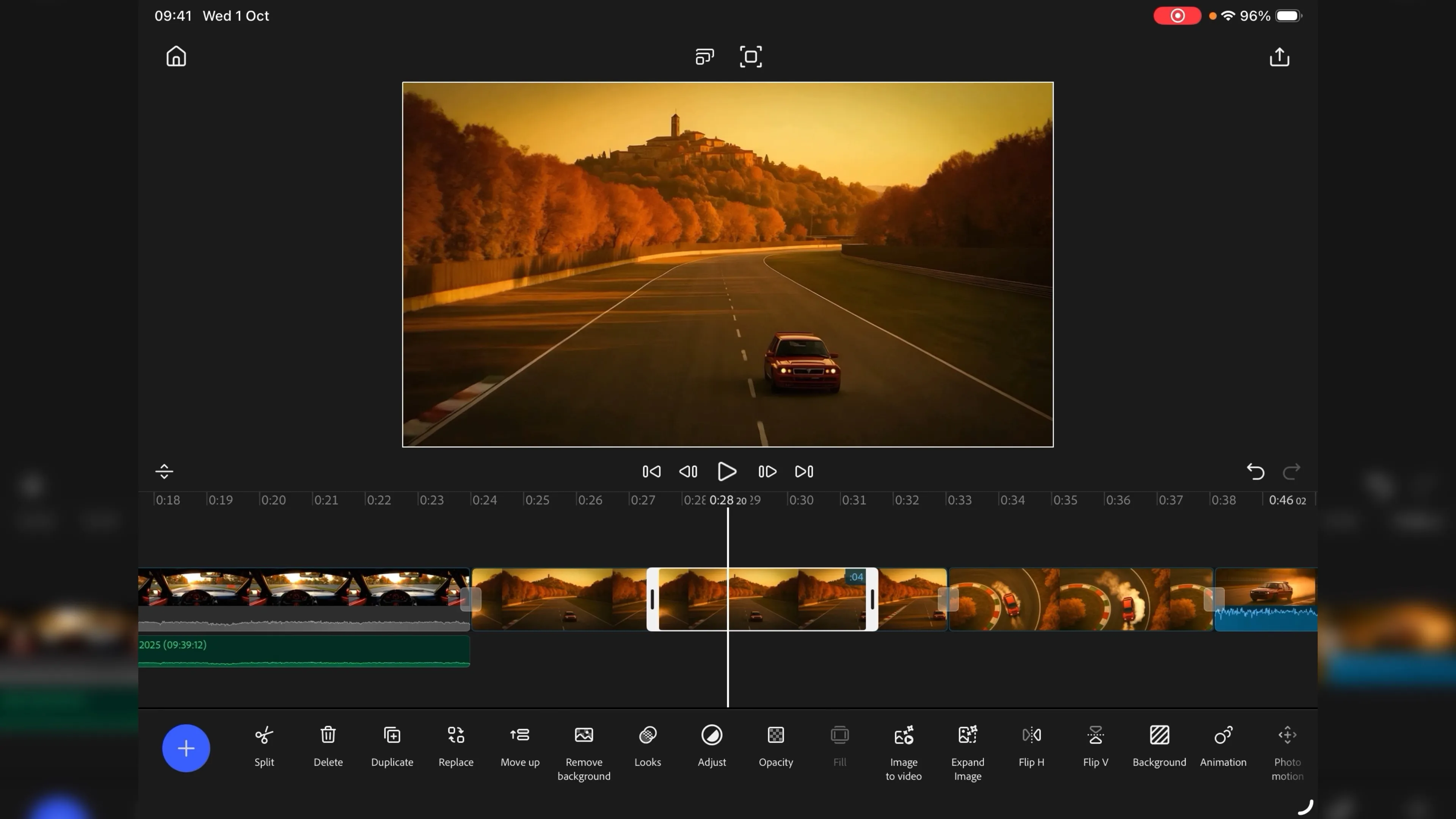 Interface Adobe Premiere Rush et exemple d'édition