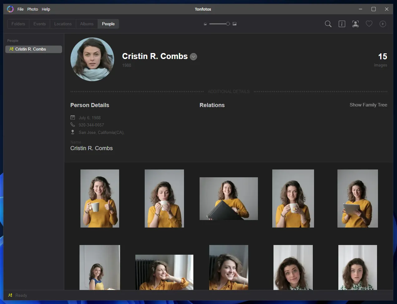 Gefundene Fotos mit dem Gesicht der Person Tonfotos