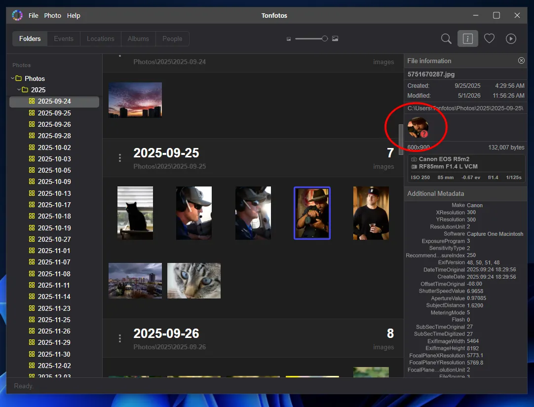 Face detection in photos with Tonfotos
