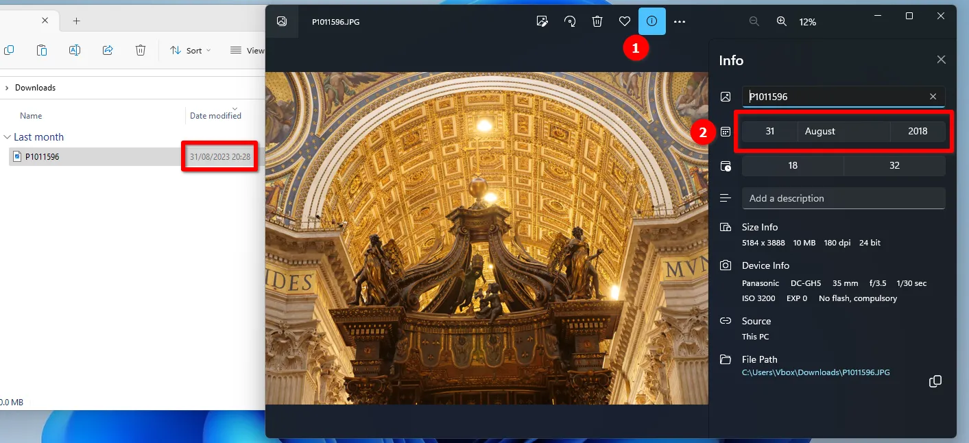 Дата файла и дата съемки фотографии могут отличаться