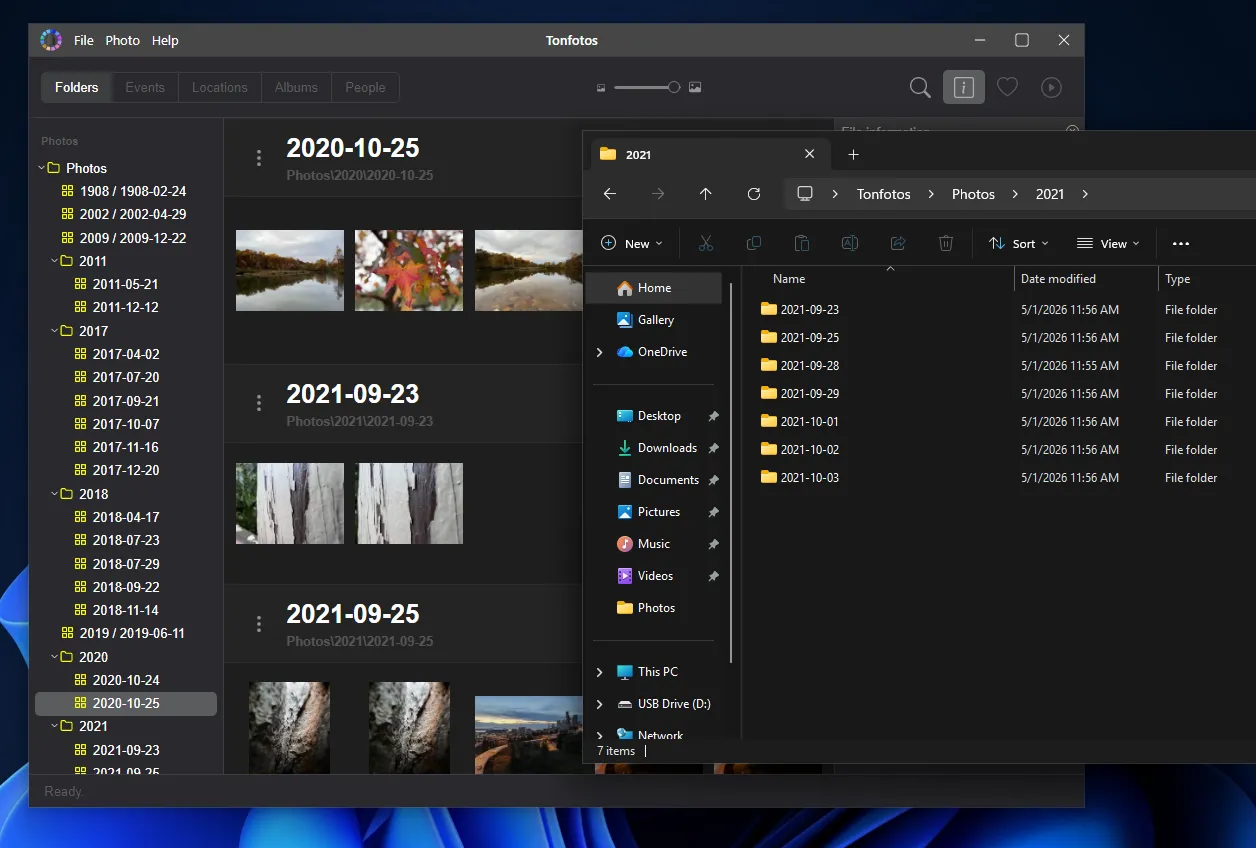 Library folder structure in Tonfotos and Windows Explorer