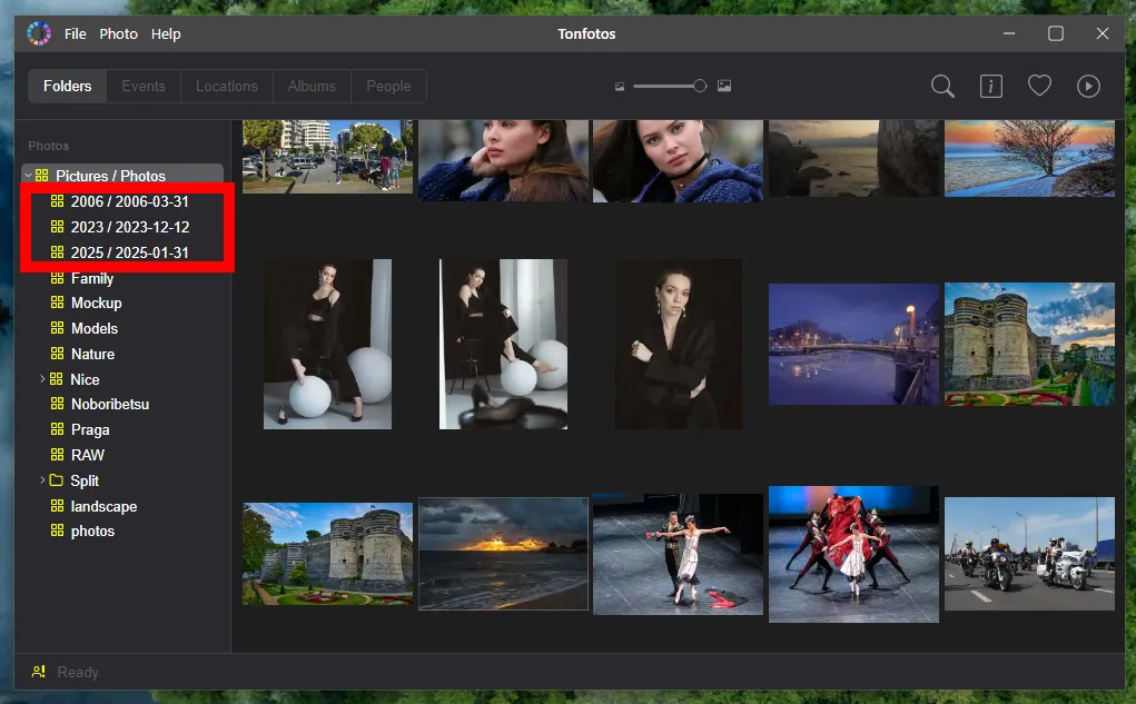 Example of cataloged files from a phone in Tonfotos.