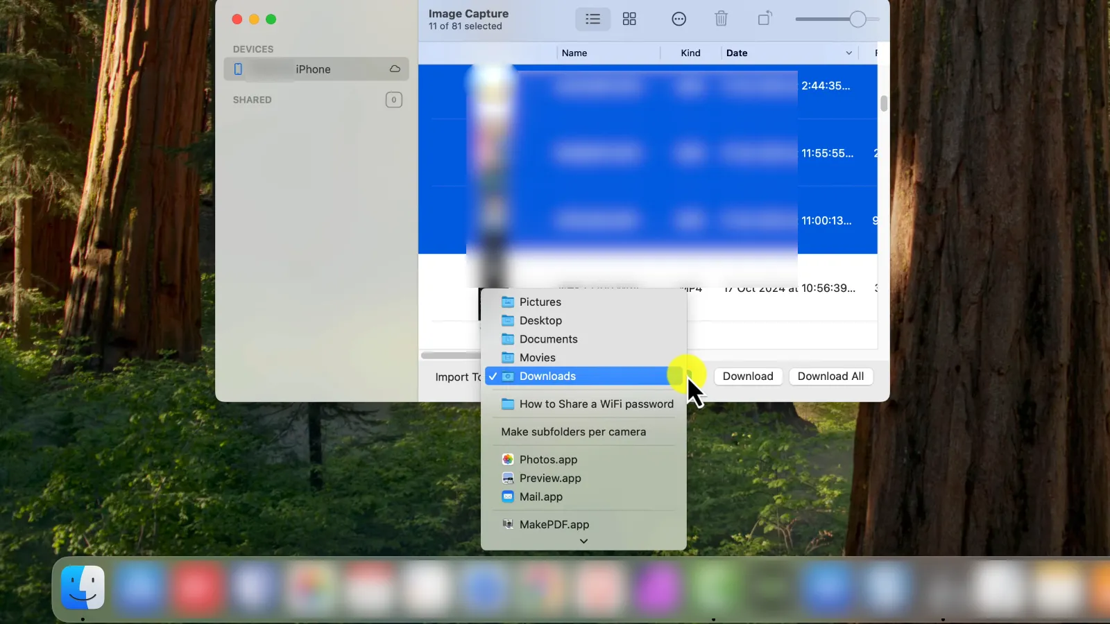 Перенос фото из iPhone на macOS в «Image Capture»
