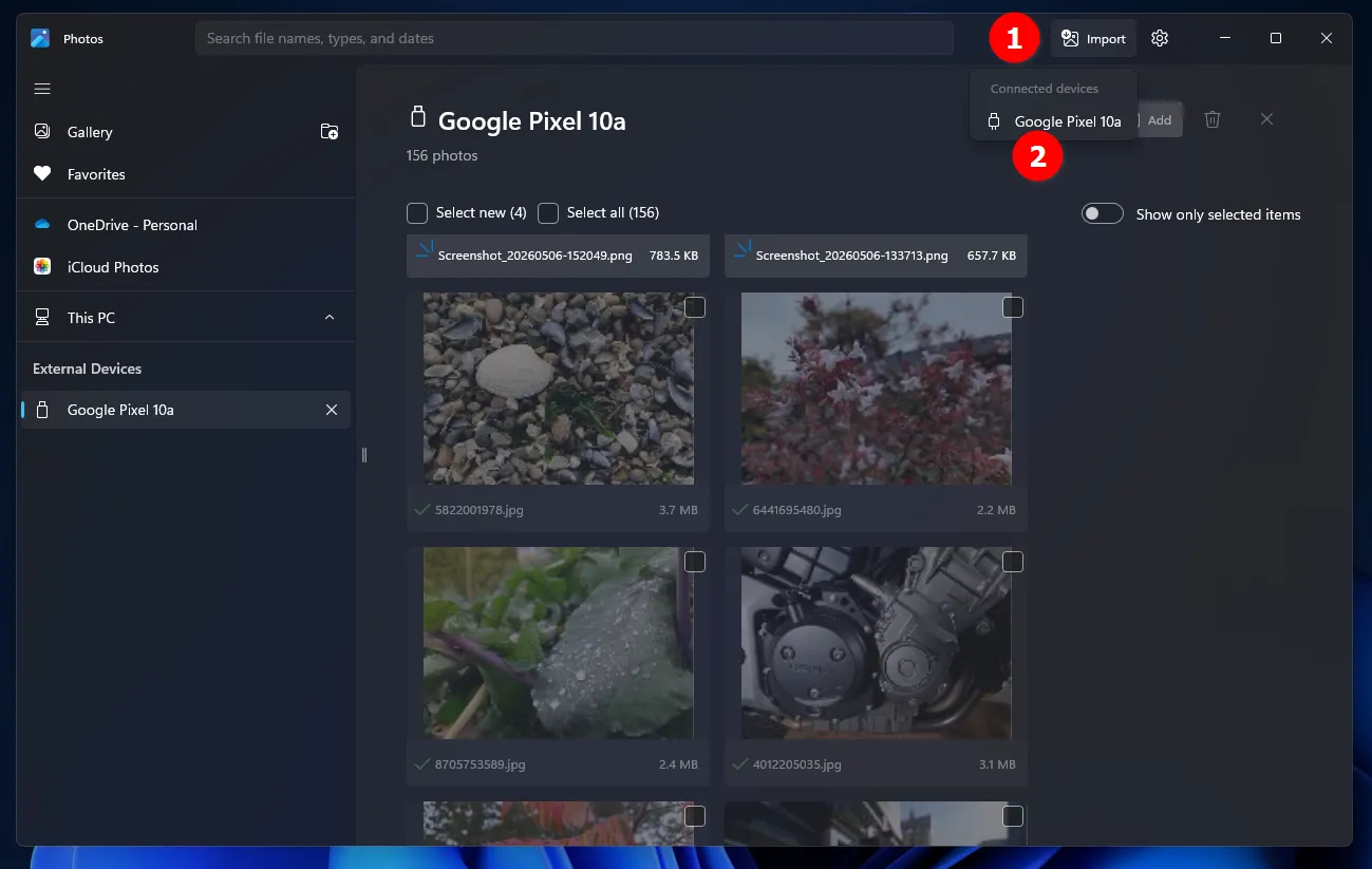 Importprozess von Fotos von Ihrem Telefon in Microsoft Fotos