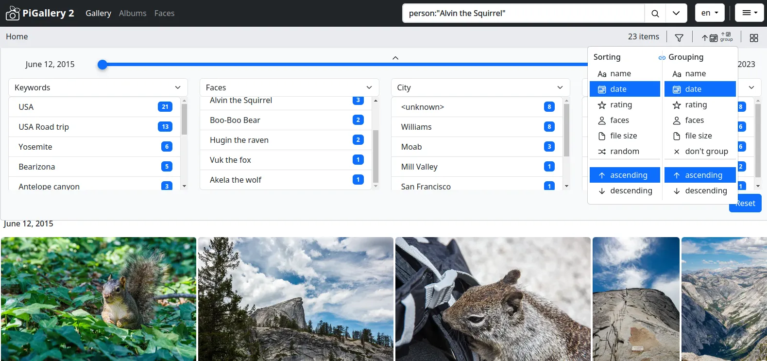 Pigallery2 – Sortieroptionen