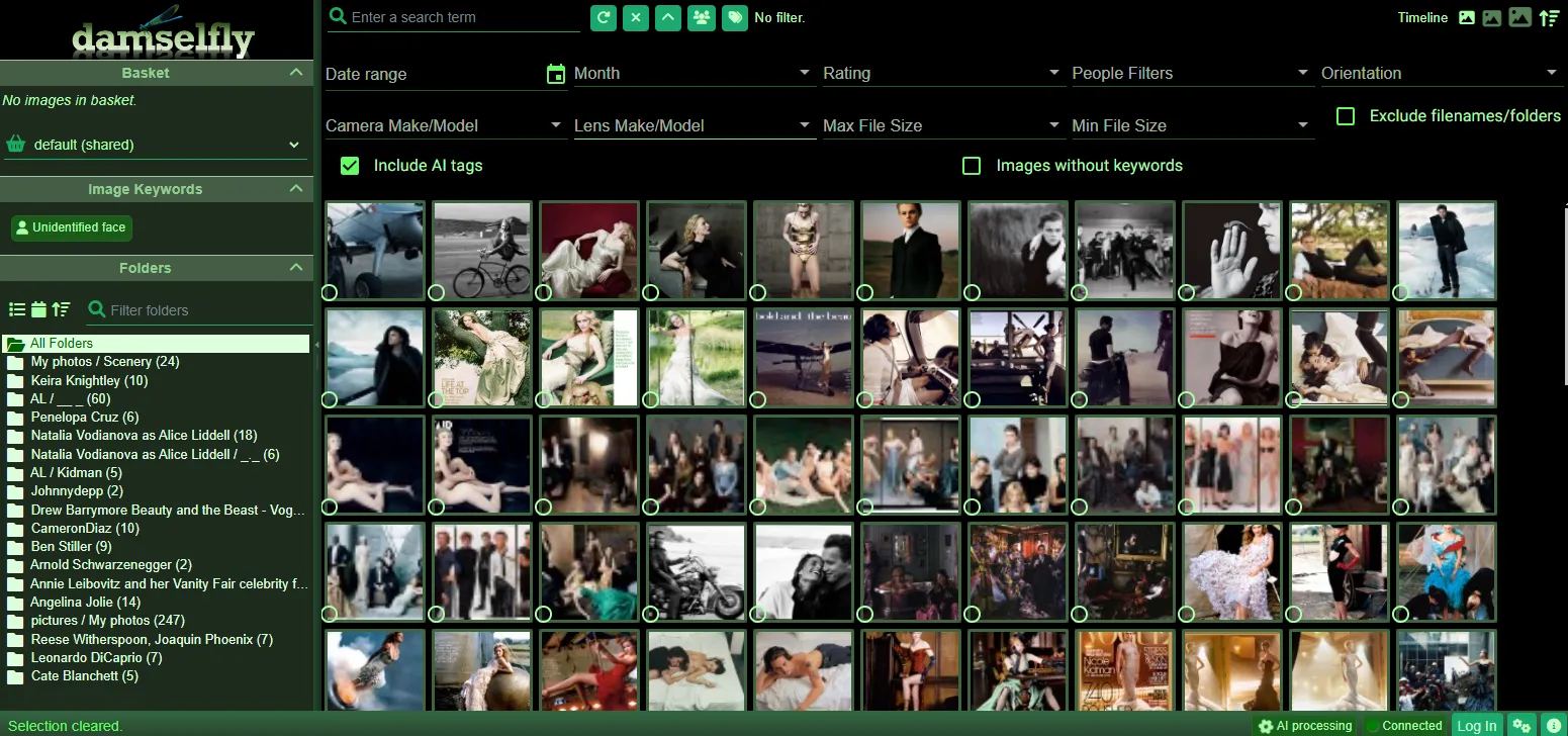 Damselfly – Hauptfenster und Sortierfunktionen