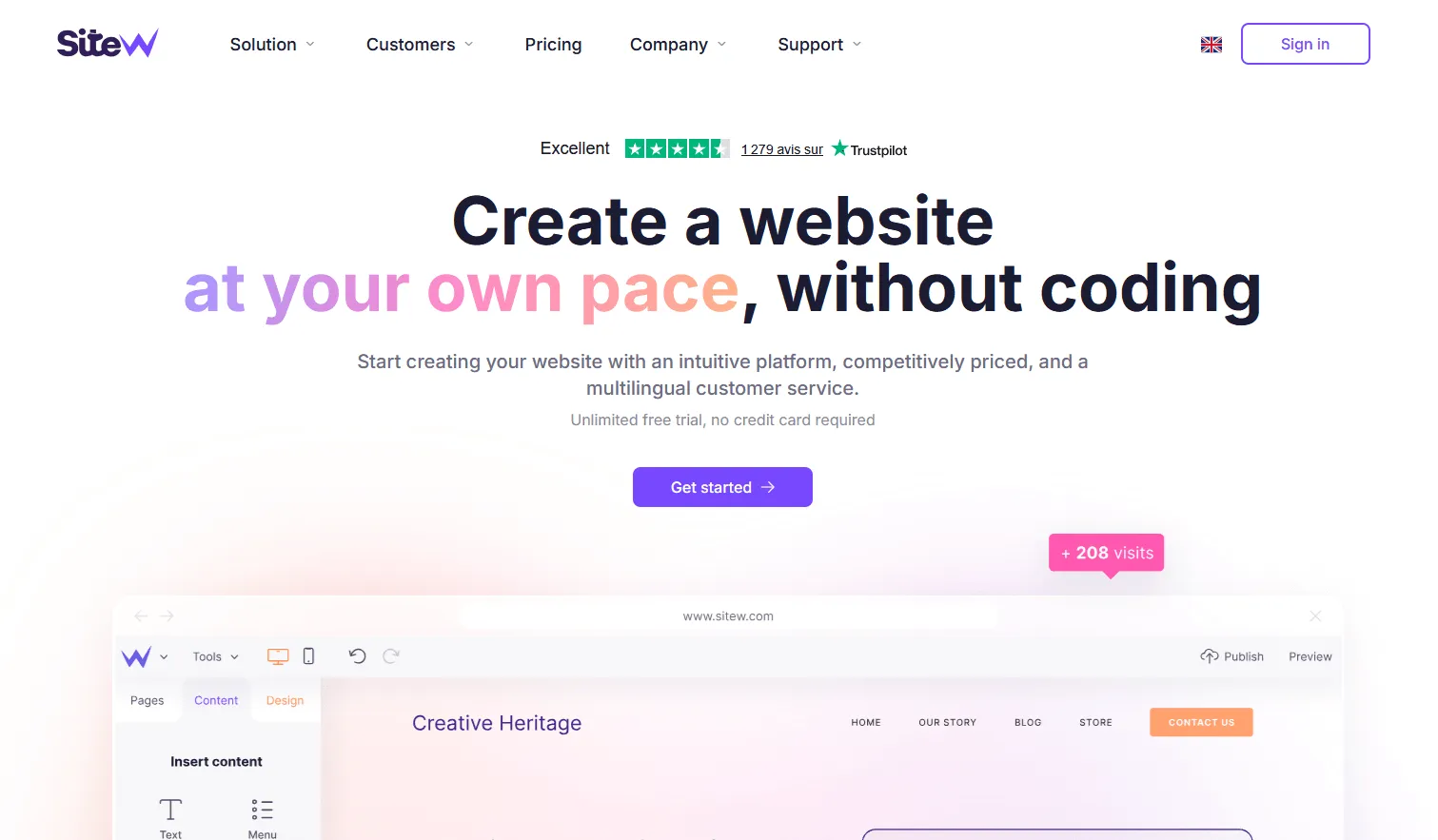 SiteW main page